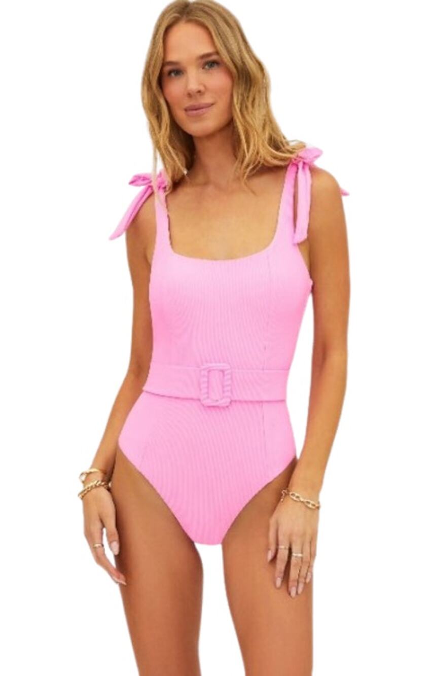 BEACH RIOT Women's Sydney Belted One Piece Swimsuit XS Prism Pink Ribbed NWT